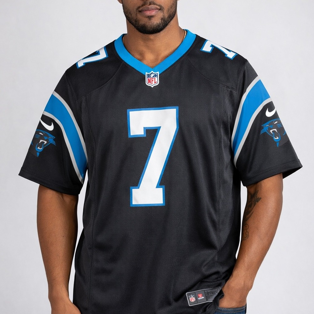 Nike Carolina Panthers Shaq Thompson 7 NFL On Field Jersey Mens XXL Black Blue